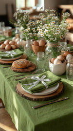 Load image into Gallery viewer, Easter table, tablecloth from soft natural linen in Lettuce Green

