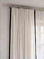 Load image into Gallery viewer, Contrast border trim, off-white 100% linen curtains - 1 panel
