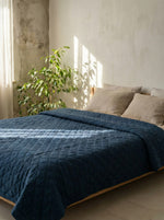 Load image into Gallery viewer, Quilted 100% linen bedspread (duvet) in Dark Night colour
