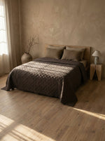 Load image into Gallery viewer, Quilted 100% linen bedspread (duvet) in Cocoa colour
