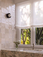 Load image into Gallery viewer, Linen Roman Blinds in off-white tulle with black piping
