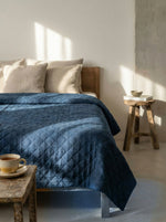 Load image into Gallery viewer, Quilted 100% linen bedspread (duvet) in Dark Night colour
