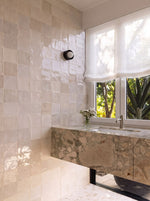 Load image into Gallery viewer, Linen Roman Blinds in off-white tulle with black piping
