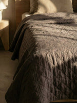 Load image into Gallery viewer, Quilted 100% linen bedspread (duvet) in Cocoa colour
