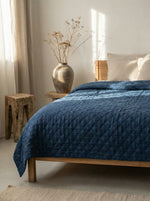 Load image into Gallery viewer, Quilted 100% linen bedspread (duvet) in Dark Night colour
