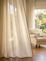 Charger l'image dans la galerie, Natural linen sheer tulle with contrast piping - 1 panel
