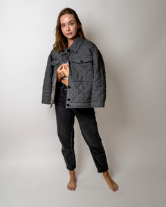 Quilted linen jacket in Graphite