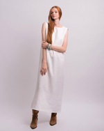 Load image into Gallery viewer, 100% Linen Off-White Dress – Classic Free Style with Open Back
