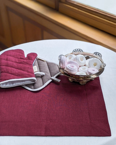 Linen table placemat in burgundy