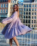 Load image into Gallery viewer, Linen lilac boho dress with ruffles
