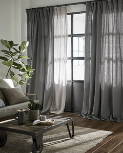 Graphite linen curtains, sheer drapes - 1 panel