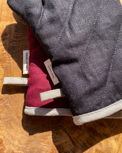 Linen oven mittens in Burgundy & Black 1 pcs.