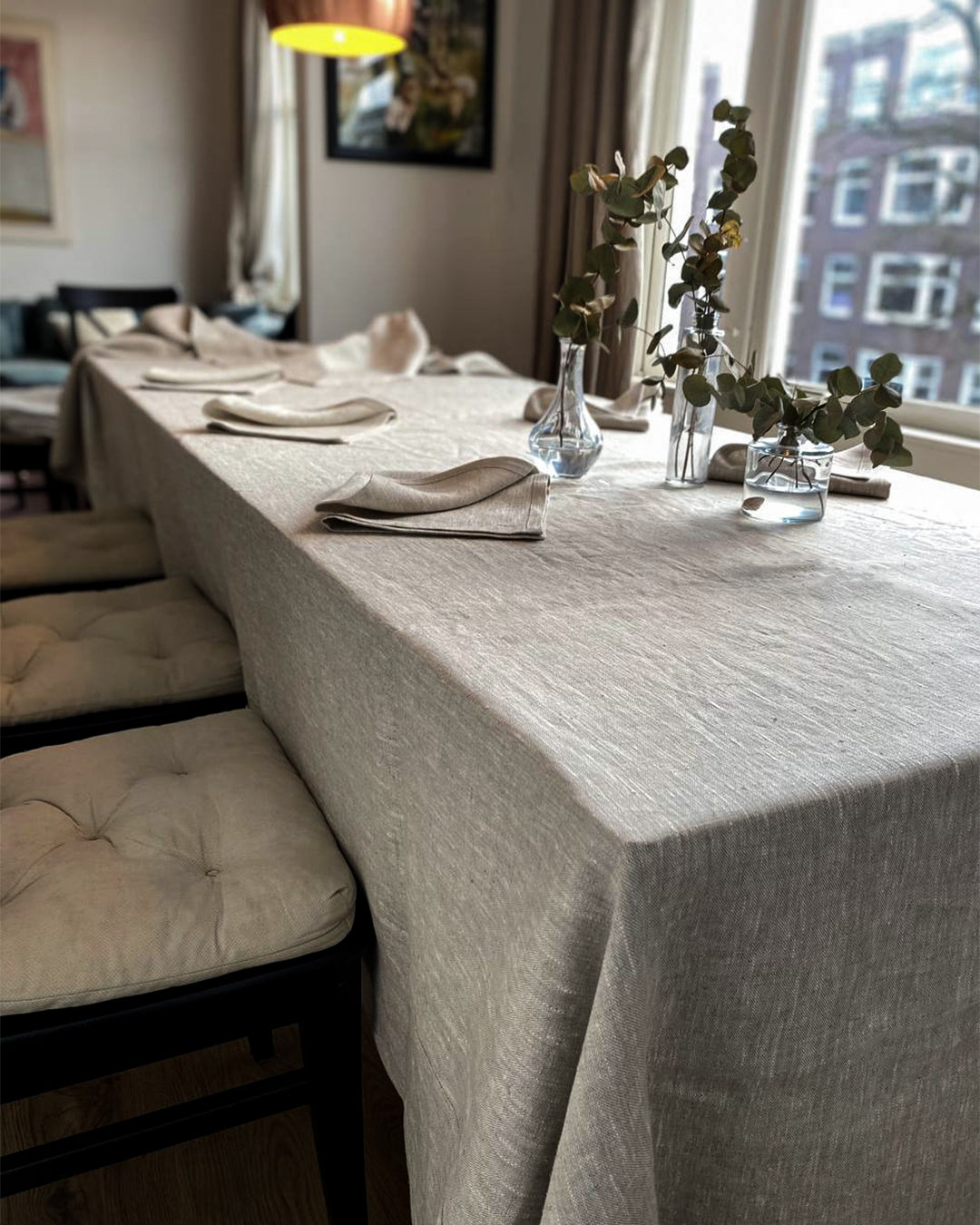 Tablecloth from rough natural linen