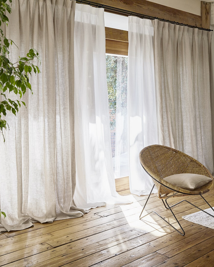 Oatmeal natural curtains, sheer drapes - 1 panel