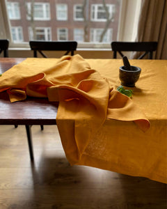 Tablecloth from soft linen in Safran